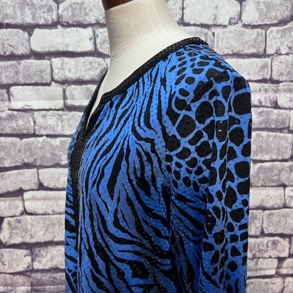 Susan Graver Blue & Black Long Sleeve Blouse Size XL - Picture 4 of 8